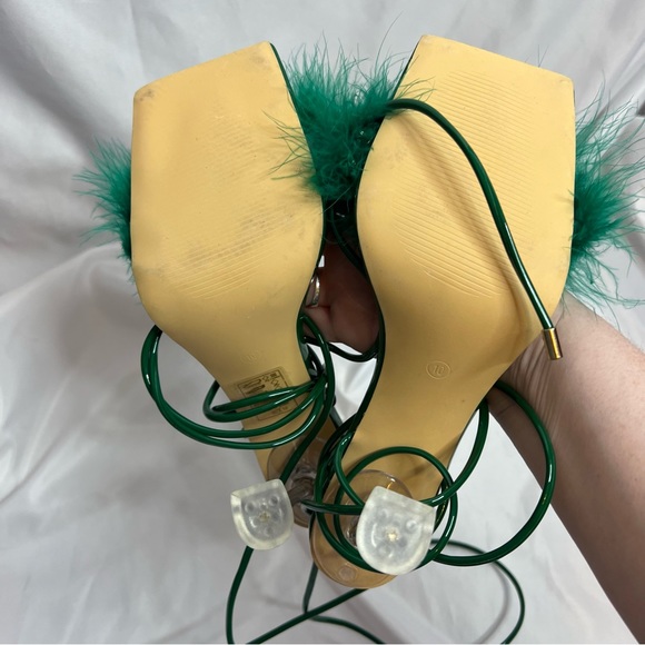 Azalea Wang Warwick Green Feather Fluffy Tie Ankle Stiletto Heels, size 10 - Picture 5 of 11